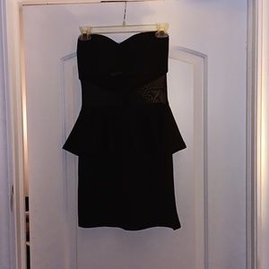 Strapless black dress with see through middle
